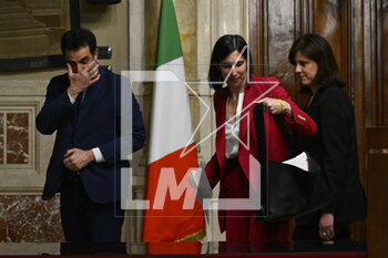 2023-05-09 - Elly Schlein, Chiara Braga and Alessandro Alfieri during the meetings with the opposition on institutional reforms, May 9, 2023, Chamber of Deputies, in the President's Library, Rome, Italy. - THE PRIME MINISTER, GIORGIA MELONI, MEETS THE REPRESENTATIVES OF THE OPPOSITION POLITICAL FORCES FOR A DISCUSSION ON INSTITUTIONAL REFORMS - NEWS - POLITICS