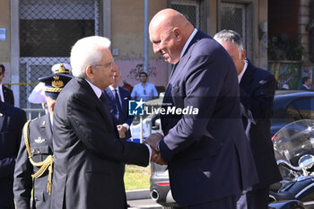 2023-09-08 - Sergio Mattarella and Guido Crosetto during the laying of two wreaths on the occasion of the 80th Anniversary of the Defense of Rome, 8 September 2023, Porta San Paolo and Parco della Resistenza, Rome, Italy. - PRESIDENT OF THE REPUBLIC SERGIO MATTARELLA AT PORTA SAN PAOLO AND PARCO DELLA RESISTENZA - REPORTAGE - POLITICS
