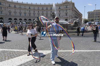 2023-06-10 - People taking part in the Roma Pride parade of the Lesbian, Gay, Bisexual and Transgender (LGBT+) community on June 10, 2023 in the streets of Rome, Italy - ROMA PRIDE 2023 - NEWS - SOCIETY