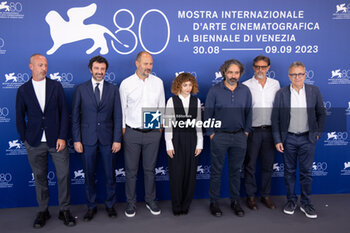 2023-09-01 - Guest, Lorenzo Gangarossa, guest, Rebecca Antonaci, Saverio Costanzo, Mario Gianani and guest attend a photocall for the movie 