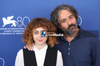 2023-09-01 - Italian actress Rebecca Antonaci and Italian director Saverio Costanzo attend a photocall for the movie 