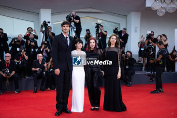 2023-09-04 - (L-R) Jacob Elordi, Cailee Spaeny, Priscilla Presley and Sofia Coppola attend a red carpet for the movie 
