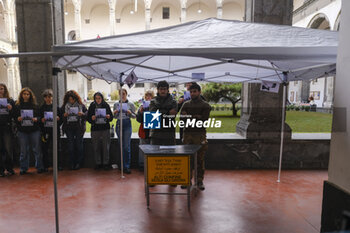 2024-11-21 - The flash-mob with the mock Israeli checkpoint set up by the students of the Political Ecology and Collettivi Autorganizzati Universitari collectives at the entrance to Porta di Massa, one of the seats of the Federico II University of Naples, 21 November 2024 - ITALY: NAPOLI, PRO-PALESTINE DEMONSTRATION  - NEWS - CHRONICLE