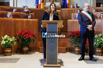 2024-01-16 - Paola Cortellesi and Roberto Gualtieri during the delivery ceremony of the Lupa Capitolina, 16 january 2024 at Campidoglio, Rome, Italy - DELIVERY CEREMONY OF THE LUPA CAPITOLINA - NEWS - CULTURE
