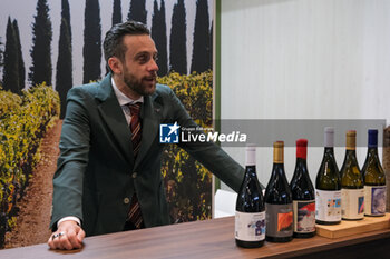 2024-04-14 - Vinitaly exhibitor describer his wines to visitors at the 56th Edition of Vinitaly, Internation exposition of wine and Spirits in Verona fair on April 14, 2024 in Verona. Italy - 56TH EDITION OF VINITALY - INTERNATIONAL EXPO OF WINE AND SPIRITS - NEWS - EVENTS