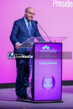 2024-04-14 - Italian President of the Chambers, Lorenzo Fontana during the opening ceremony of the 56th Edition of Vinitaly, Internation exposition of wine and Spirits in Verona fair on April 14, 2024 in Verona. Italy - 56TH EDITION OF VINITALY - INTERNATIONAL EXPO OF WINE AND SPIRITS - NEWS - EVENTS