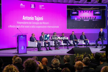 2024-04-14 - (L to R) Italian Minister of Culture, Gennaro Sangiuliano, Luca Zaia, president of Veneto Region, Italian Foreign Affairs Minister Antonio Tajani, Italian Minister of Agriculture, Francesco Lollobrigida, Federico Bricolo, president of Verona Fiere expo center and Italian Minister of Enterprise and Italian Made Product, Adolfo Urso during the opening ceremony of the 56th Edition of Vinitaly, Internation exposition of wine and Spirits in Verona fair on April 14, 2024 in Verona. Italy - 56TH EDITION OF VINITALY - INTERNATIONAL EXPO OF WINE AND SPIRITS - NEWS - EVENTS
