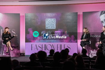 2024-02-15 - Andrea Delogu, Massimiliano Sortino and Luisa Simonetto during the presentation of the Fashion podcast 