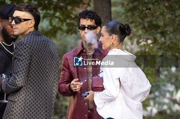 2024-09-20 - (R-L) Gaia, Tony Effe and Antonio Pulvirenti leave the Gucci Women's Spring Summer 2025 Fashion Show during the Milan Fashion Week Womenswear Spring/Summer 2025 at Triennale di Milano on September 20, 2024 in Milan, Italy. ©Photo: Cinzia Camela - GUCCI - ARRIVALS - WOMEN'S SPRING SUMMER 2025 FASHION SHOW  - NEWS - FASHION