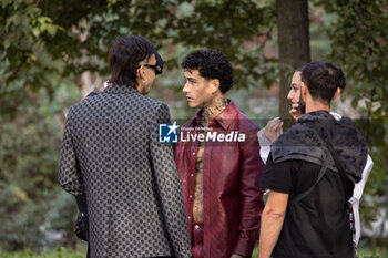 2024-09-20 - (R-L) Gaia, Tony Effe and Antonio Pulvirenti leave the Gucci Women's Spring Summer 2025 Fashion Show during the Milan Fashion Week Womenswear Spring/Summer 2025 at Triennale di Milano on September 20, 2024 in Milan, Italy. ©Photo: Cinzia Camela - GUCCI - ARRIVALS - WOMEN'S SPRING SUMMER 2025 FASHION SHOW  - NEWS - FASHION