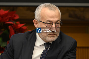 2024-01-04 - Adalberto Signore (President of the Parliamentary Press) during the press conference of the Prime Minister Giorgia Meloni, 4 January 2023, in the Chamber of Parliamentary Groups, Rome, Italy. - CONFERENZA STAMPA GIORGIA MELONI - NEWS - POLITICS