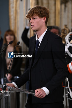 2024-02-01 - Jannik Sinner during, the meet with the Italian men's national tennis team, winner of the 2023 Davis Cup, 1 February 2024, at the Palazzo del Quirinale, Rome, Italy. - PRESIDENT SERGIO MATTARELLA MEETS THE ITALIAN MEN'S NATIONAL TENNIS TEAM, WINNER OF THE 2023 DAVIS CUP - NEWS - POLITICS