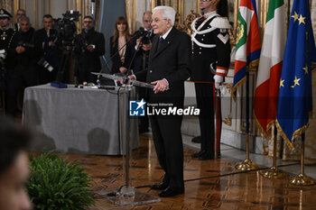 2024-02-01 - Sergio Mattarella during, the meet with the Italian men's national tennis team, winner of the 2023 Davis Cup, 1 February 2024, at the Palazzo del Quirinale, Rome, Italy. - PRESIDENT SERGIO MATTARELLA MEETS THE ITALIAN MEN'S NATIONAL TENNIS TEAM, WINNER OF THE 2023 DAVIS CUP - NEWS - POLITICS