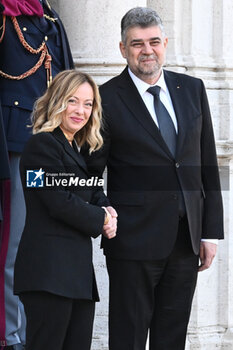 2024-02-15 - Giorgia Meloni and Marcel Ciolacu during the Intergovernmental Summit Italy - Romania Meeting between The President of The Council of Ministers, Giorgia Meloni, the Prime Minister of Romania, Marcel Ciolacu on 15 February 2024 at the Villa Pamphili in Rome, Italy. - ITALY-ROMANIA INTERGOVERNMENTAL SUMMIT - NEWS - POLITICS