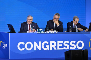 2024-02-24 - Antonio Tajani, Paolo Barelli and Maurizio Gasparri during the National Congress Forza Italia on 24 February 2024 at the Palazzo dei Congressi in Rome, Italy. -  NATIONAL CONGRESS FORZA ITALIA - NEWS - POLITICS