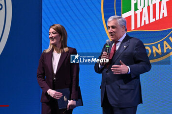 2024-02-24 - Roberta Metsola and Antonio Tajani during the National Congress Forza Italia on 24 February 2024 at the Palazzo dei Congressi in Rome, Italy. -  NATIONAL CONGRESS FORZA ITALIA - NEWS - POLITICS