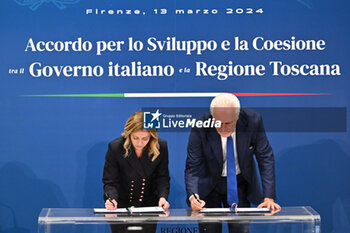 2024-03-13 - The President of the Council of Ministers, Giorgia Meloni, and The President of Tuscany, Eugenio Giani, sign the 