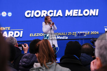2024-04-19 - Italian Prime Minister and leader of Fratelli d'italia Giorgia Meloni During the concluding rally of the centre-right candidate for the Basilicata regional . - UNITED CENTRE-RIGHT RALLY REGIONAL BASILICATA - NEWS - POLITICS
