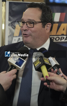 2024-05-02 - Senator of the Italian Republic and State Secretary at the Ministry of Labour and Social Policy Claudio Durigon during the presentation of the party leaga candidates in naples for the european elections 2024 - PRESENTATION OF THE PARTY LEAGA CANDIDATES IN NAPLES FOR THE EUROPEAN ELECTIONS 2024 - NEWS - POLITICS