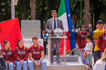 2024-05-28 - President of Sport and Health Marco Mezzaroma during the inauguration of the 'Centro Pino Daniele' sports centre in Caivano, 300 metres from the Parco Verde, opening the sports facilities of the former Delphinia centre to the city. The 5-hectare sports centre will not only return the swimming pool to the city but will also have equipment for 44 sports disciplines, with 20 fields and playgrounds. The project involved Sport and Health, the Army and the Fiamme Oro of the State Police. A 500-seat theatre and an amphitheatre for 1,000 people will also be built. The urban park will be named after Rosario Livatino. - PRIME MINISTER GIORGIA MELONI IN CAIVANO - NEWS - POLITICS