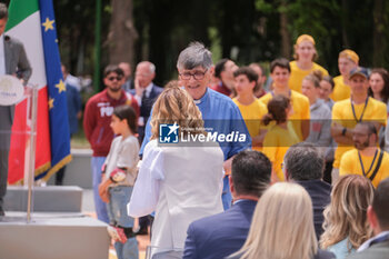 2024-05-28 - Don Maurizio Patriciello parroco della chiesa del Parco Verde di Caivano during the inauguration of the 'Centro Pino Daniele' sports centre in Caivano, 300 metres from the Parco Verde, opening the sports facilities of the former Delphinia centre to the city. The 5-hectare sports centre will not only return the swimming pool to the city but will also have equipment for 44 sports disciplines, with 20 fields and playgrounds. The project involved Sport and Health, the Army and the Fiamme Oro of the State Police. A 500-seat theatre and an amphitheatre for 1,000 people will also be built. The urban park will be named after Rosario Livatino. - PRIME MINISTER GIORGIA MELONI IN CAIVANO - NEWS - POLITICS