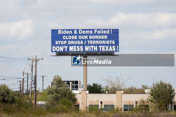 2024-10-29 - A billboard along Interstate 35 north of Austin, Texas, displays a political message targeting US President Joe Biden and the Democratic Party - UNITED STATES PRESIDENTIAL ELECTION - EARLY VOTING SCENES IN TEXAS - REPORTAGE - POLITICS