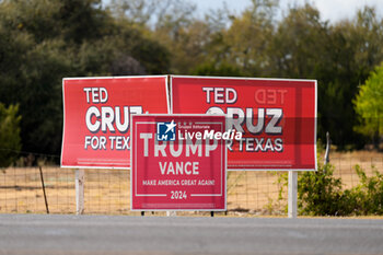 2024-10-29 - Political signs supporting Republican Presidential candidate Donald Trump and US Senate candidate Ted Cruz are displayed - UNITED STATES PRESIDENTIAL ELECTION - EARLY VOTING SCENES IN TEXAS - REPORTAGE - POLITICS