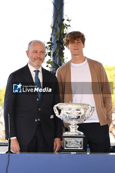 2024-01-31 - Angelo Binaghi and Jannik Sinner during the press conference after the victory of Australian Open 2024, 31 January 2024 at the new Federtennis headquarters in Rome. - PRESS CONFERENCE JANNIK SINNER AND ANGELO BINAGHI - NEWS - VIP