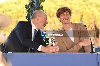 2024-01-31 - Angelo Binaghi and Jannik Sinner during the press conference after the victory of Australian Open 2024, 31 January 2024 at the new Federtennis headquarters in Rome. - PRESS CONFERENCE JANNIK SINNER AND ANGELO BINAGHI - NEWS - VIP