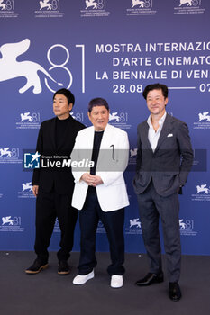 2024-09-06 - (L-R) Nao Omori, Director Takeshi Kitano and Tadanobu Asano attend the 