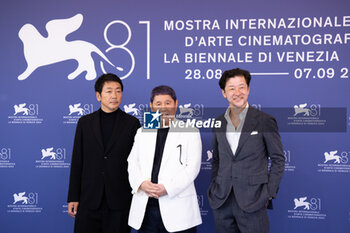 2024-09-06 - (L-R) Nao Omori, Director Takeshi Kitano and Tadanobu Asano attend the 