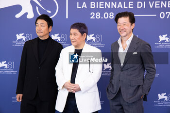 2024-09-06 - (L-R) Nao Omori, Director Takeshi Kitano and Tadanobu Asano attend the 