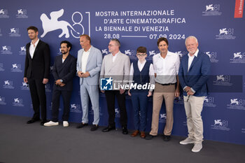 2024-09-07 - (L-R) Jon Beavers, Alejandro Edda, Georgia MacPhail, Director Kevin Costner, Isabelle Fuhrman, David O'Hara, Aidan McCann, Luke Wilson and guest attend the 