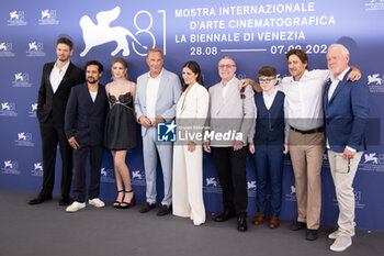 2024-09-07 - (L-R) Jon Beavers, Alejandro Edda, Georgia MacPhail, Director Kevin Costner, Isabelle Fuhrman, David O'Hara, Aidan McCann, Luke Wilson and guest attend the 