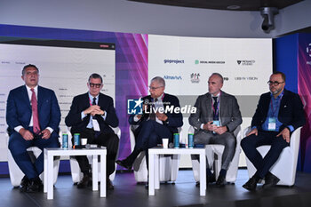 2024-11-19 - (L+R) Luigi De Siervo Lega Serie A, Romano Righetti DAZN, Antonio Amati ALMAVIVA, Gaetano Cutarelli GUARDIA DI FINANZA and Massimiliani Capitanio AGCOM during the Social Football Summit 2024 at the Olympic Stadium on November 19, 2024 in Rome, Italy. - SOCIAL FOOTBALL SUMMIT 2024 - NEWS - VIP