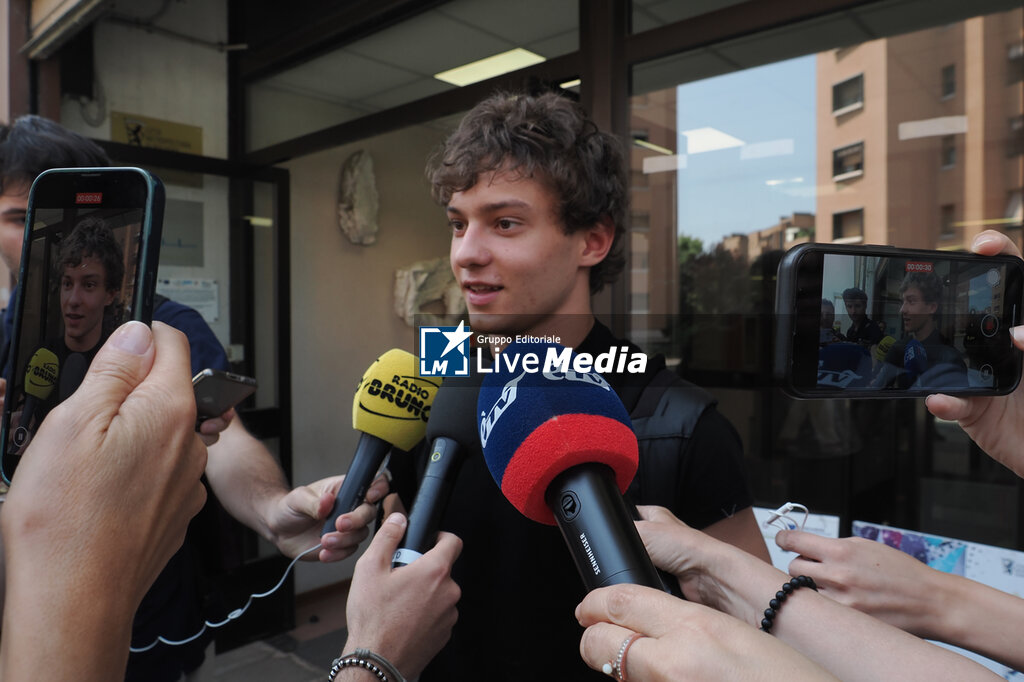 Bologna Formula 1 driver Kimi Antonelli at the exit of the final exam after the first written Italian test at the Salvemini institute in Casalecchio di Reno - NEWS - CHRONICLE