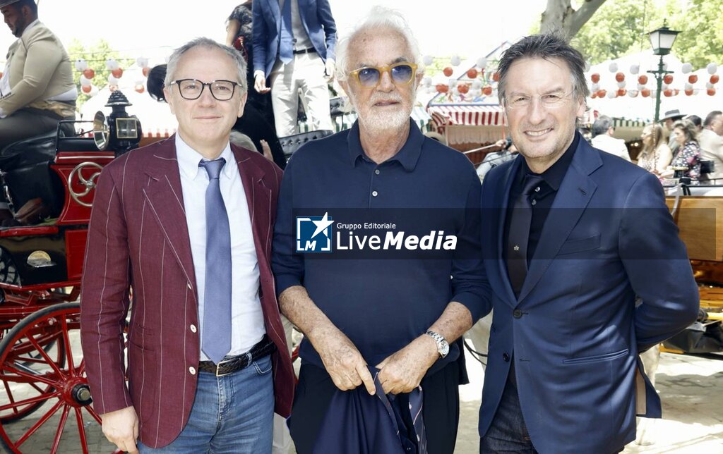 Flavio Briatore and Stefano Dominicali and Pietro Beccari during Feria Abril in Sevilla 09 May 2025 - NEWS - VIP