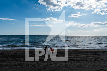 2020-05-20 - Una coppia si gode il panorama del mare sulla spiaggia di Fregene.  - LE SPIAGGE DEL LITORALE DI OSTIA NELLA FASE 2 DELL'EMERGENZA CORONAVIRUS - NEWS - PLACES