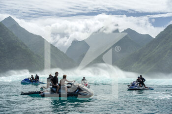 2013-03-30 - SURFING Jet skis for safety at the line up. Teahupoo during a big swell on September 11, 2014 at Teahupoo in Tahiti, French Polynesia - OLYMPIC GAMES - PARIS 2024 - TEAHUPOO SURF SPOT - OLYMPIC GAMES PARIS 2024 - OLYMPIC GAMES