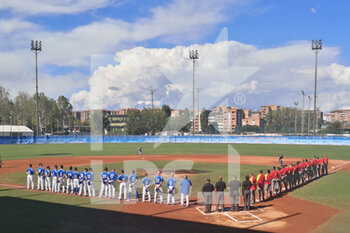 2021-09-19 - Italy and Spain before the start of the match at the Municipal Stadion of Turin  - CAMPIONATO EUROPEO DI BASEBALL 2021 - FINALE 3/4° POSTO - ITALIA VS SPAGNA - BASEBALL - OTHER SPORTS