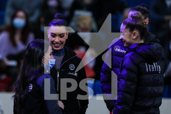 2021-11-20 - Alessia Maurelli of Rhythmic Italy Group with Vanessa Ferrari of GAF Italy Team and Martina Santandrea of Rhythmic Italy Group during the Gymnastics Grand Prix 2021 at Allianz Cloud Arena, Milan, Italy on November 20, 2021 - GYMNASTICS GRAND PRIX 2021 - GYMNASTICS - OTHER SPORTS