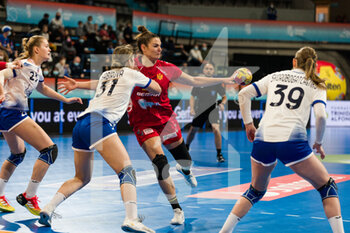 2021-12-11 - Durdina Malovic of Montenegro in action against Karina Sabirova of RHF during the IHF Women's World Championship 2021, Main Round III handball match between Montenegro and RHF (Russia) on December 11, 2021 at Palau d'Esports de Granollers in Granollers, Barcelona, Spain - IHF WOMEN'S WORLD CHAMPIONSHIP 2021, MAIN ROUND III - MONTENEGRO VS RHF (RUSSIA) - HANDBALL - OTHER SPORTS