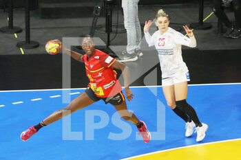 2021-12-19 - Alexandrina Cabral Barbosa of Spain and Trine Ostergaard Jensen of Denmark during the IHF Women's World Championship 2021, Third place final handball match between Denmark and Spain on December 19, 2021 at Palau d'Esports de Granollers in Granollers, Barcelona, Spain - IHF WOMEN'S WORLD CHAMPIONSHIP 2021, THIRD PLACE FINAL - DENMARK AND SPAIN - HANDBALL - OTHER SPORTS