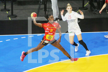 2021-12-19 - Alexandrina Cabral Barbosa of Spain and Trine Ostergaard Jensen of Denmark during the IHF Women's World Championship 2021, Third place final handball match between Denmark and Spain on December 19, 2021 at Palau d'Esports de Granollers in Granollers, Barcelona, Spain - IHF WOMEN'S WORLD CHAMPIONSHIP 2021, THIRD PLACE FINAL - DENMARK AND SPAIN - HANDBALL - OTHER SPORTS