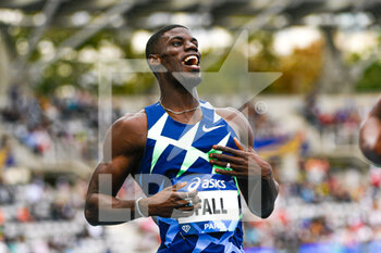 2021-08-28 - Mouhamadou Fall (Men's 100m) of France competes and reacts during the IAAF Wanda Diamond League, Meeting de Paris Athletics event on August 28, 2021 at Charlety stadium in Paris, France - Photo Victor Joly / DPPI - IAAF WANDA DIAMOND LEAGUE, MEETING DE PARIS 2021 - INTERNATIONALS - ATHLETICS
