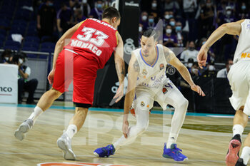 2021-10-13 - Danilo Andusic of Monaco and Thomas Heurtel of Real Madrid during the Turkish Airlines Euroleague basketball match between Real Madrid and AS Monaco on October 13, 2021 at Wizink Center in Madrid, Spain - REAL MADRID VS AS MONACO - EUROLEAGUE - BASKETBALL