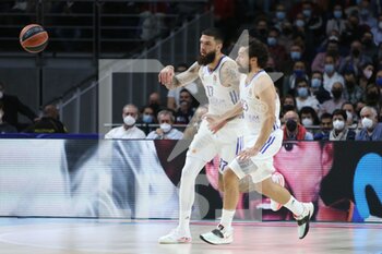 2021-12-02 - Vincent Poirier and Sergio Llull of Real Madrid during the Turkish Airlines Euroleague basketball match between Real Madrid and Maccabi Playtika Tel Aviv on December 2, 2021 at Wizink Center in Madrid, Spain - REAL MADRID VS MACCABI PLAYTIKA TEL AVIV - EUROLEAGUE - BASKETBALL