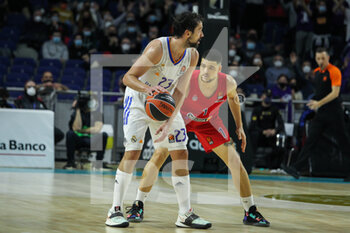 2021-12-23 - Sergio Llull Melia of Real Madrid and Gabriel Iffe Lundberg of CSKA Moscow during the Turkish Airlines Euroleague basketball match between Real Madrid and CSKA Moscow on December 23, 2021 at Wizink Center in Madrid, Spain - REAL MADRID VS CSKA MOSCOW - EUROLEAGUE - BASKETBALL