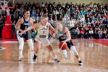 2021-11-14 - Alexia Chartereau of France, Justina Miknaite of Lithuania and Caroline Heriaud of France controls the ball during the FIBA Women's EuroBasket 2023, Qualifiers Group B Basketball match between France and Lithuania on November 14, 2021 at Palacium in Villeneuve-d'Ascq, France - FIBA WOMEN'S EUROBASKET 2023, QUALIFIERS GROUP B - FRANCE VS LITHUANIA - INTERNATIONALS - BASKETBALL