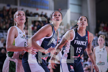 2021-11-14 - Kamile NACICKAITE (6) of Lithuania, Iliana RUPERT (12) of France, Gabby WILLIAMS (15) of France during the FIBA Women's EuroBasket 2023, Qualifiers Group B Basketball match between France and Lithuania on November 14, 2021 at Palacium in Villeneuve-d'Ascq, France - FIBA WOMEN'S EUROBASKET 2023, QUALIFIERS GROUP B - FRANCE VS LITHUANIA - INTERNATIONALS - BASKETBALL